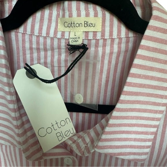 NWT 100% Cotton Pink and White Striped Dress with Ruffle Sleeve size Large - Picture 2 of 5